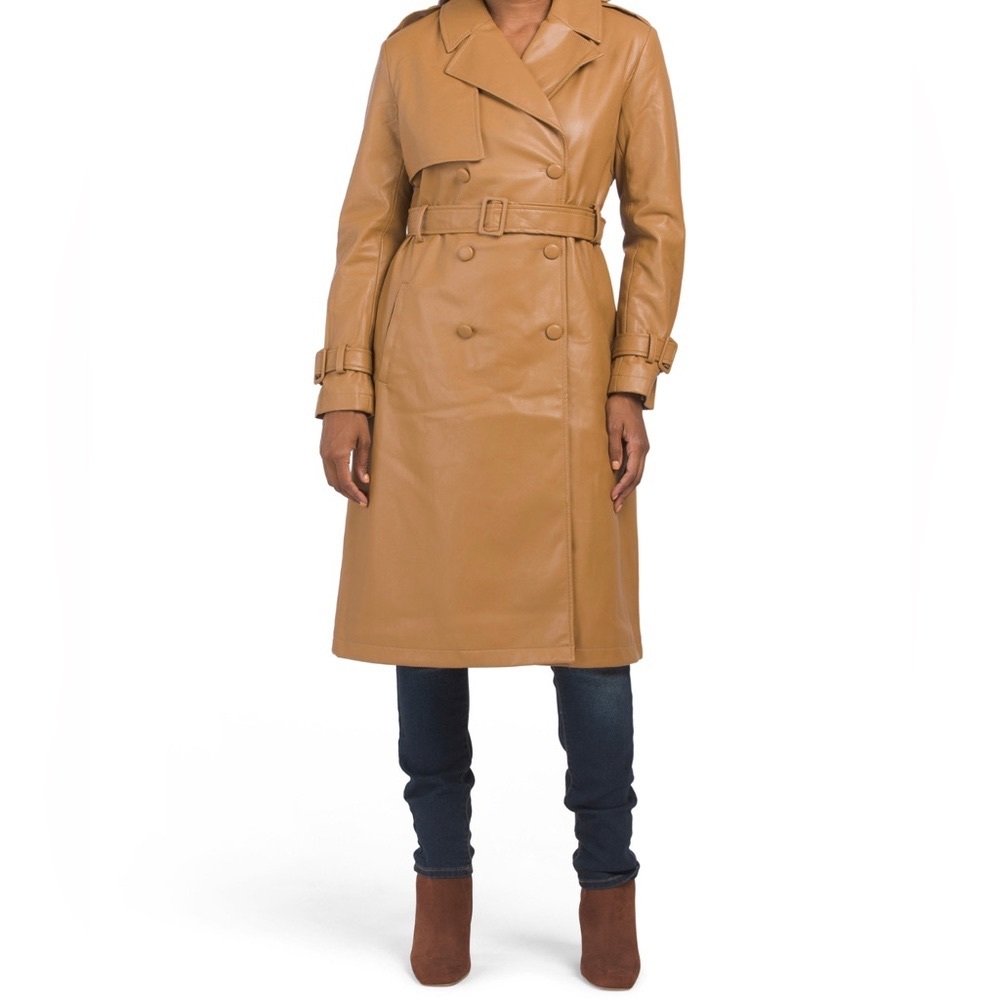 Brown Vegan Leather Trench Coat